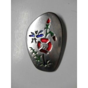 Vintage Sterling Silver and Enamel Flowers  Pendant Israel